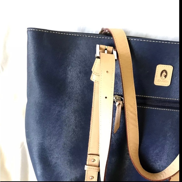 El Potro Tote Leather Blue Shoulder Bag Shopper Zipper Studs Double Handle - Picture 4 of 15